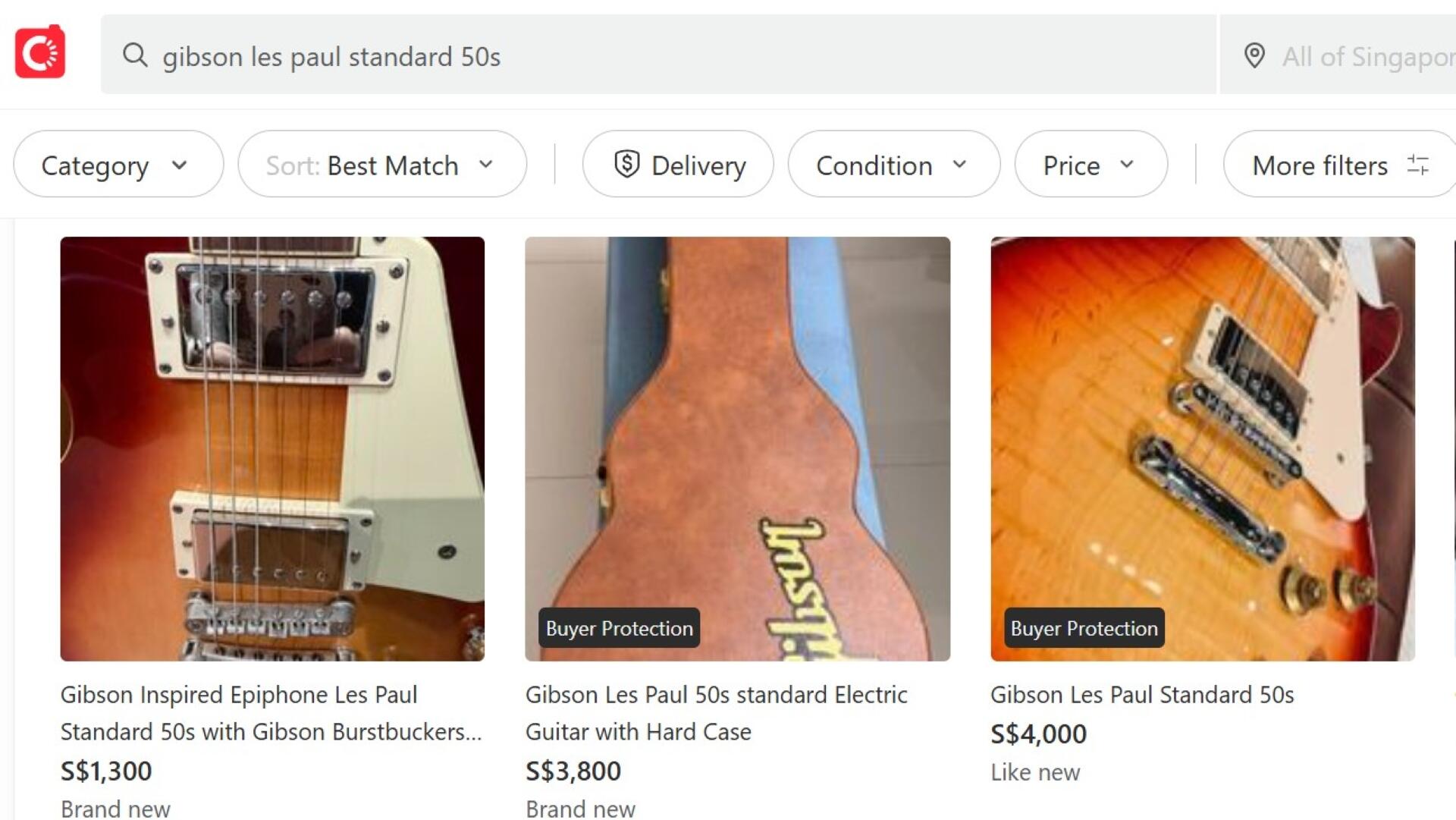 A guitar showcased prominently on a website page, highlighting its design and craftsmanship.