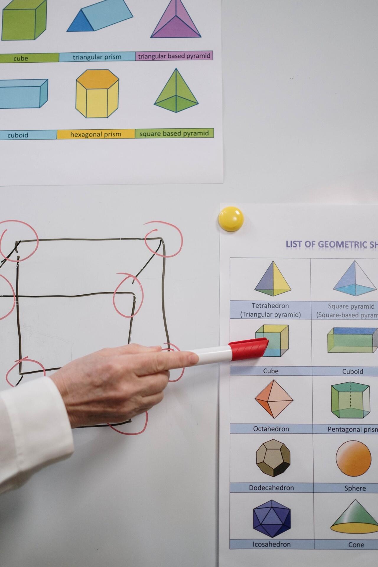 H2 Maths geometry lesson featuring 3D shapes and geometric diagrams used for mathematical learning