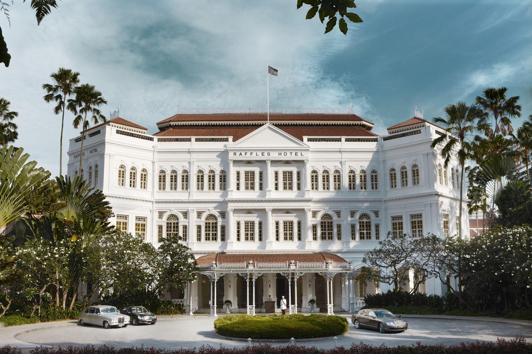 Shown here is the exterior of Raffles, one of Singapore's oldest hotels.
