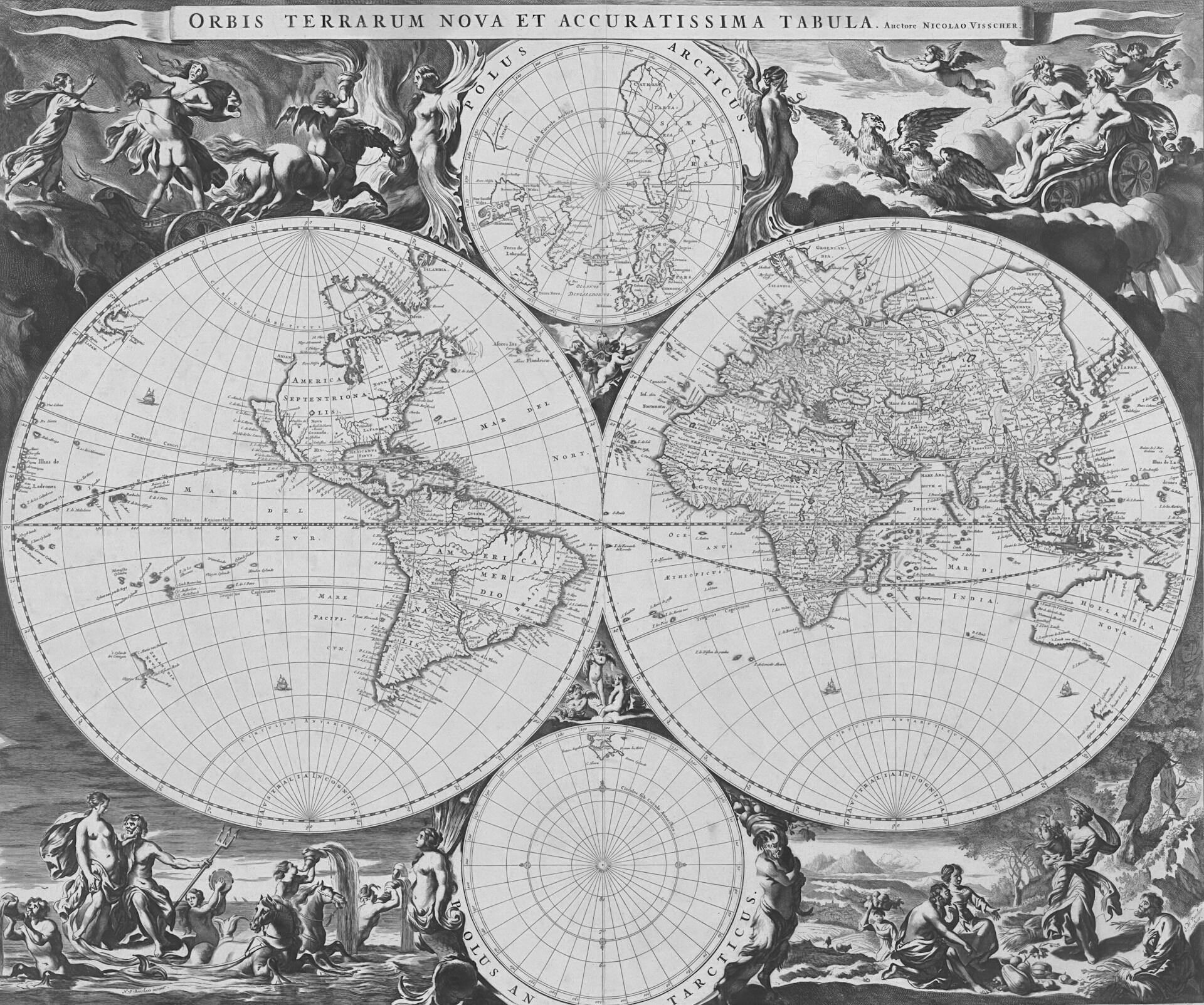 Detailná historická mapa sveta s umeleckými prvkami a ilustráciami