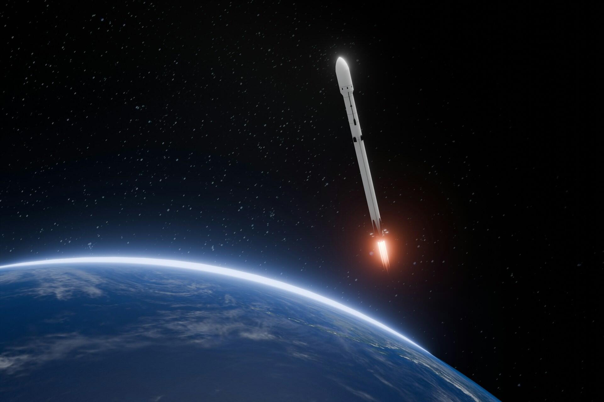 Raketa letiaca do vesmíru nad planétou Zem.