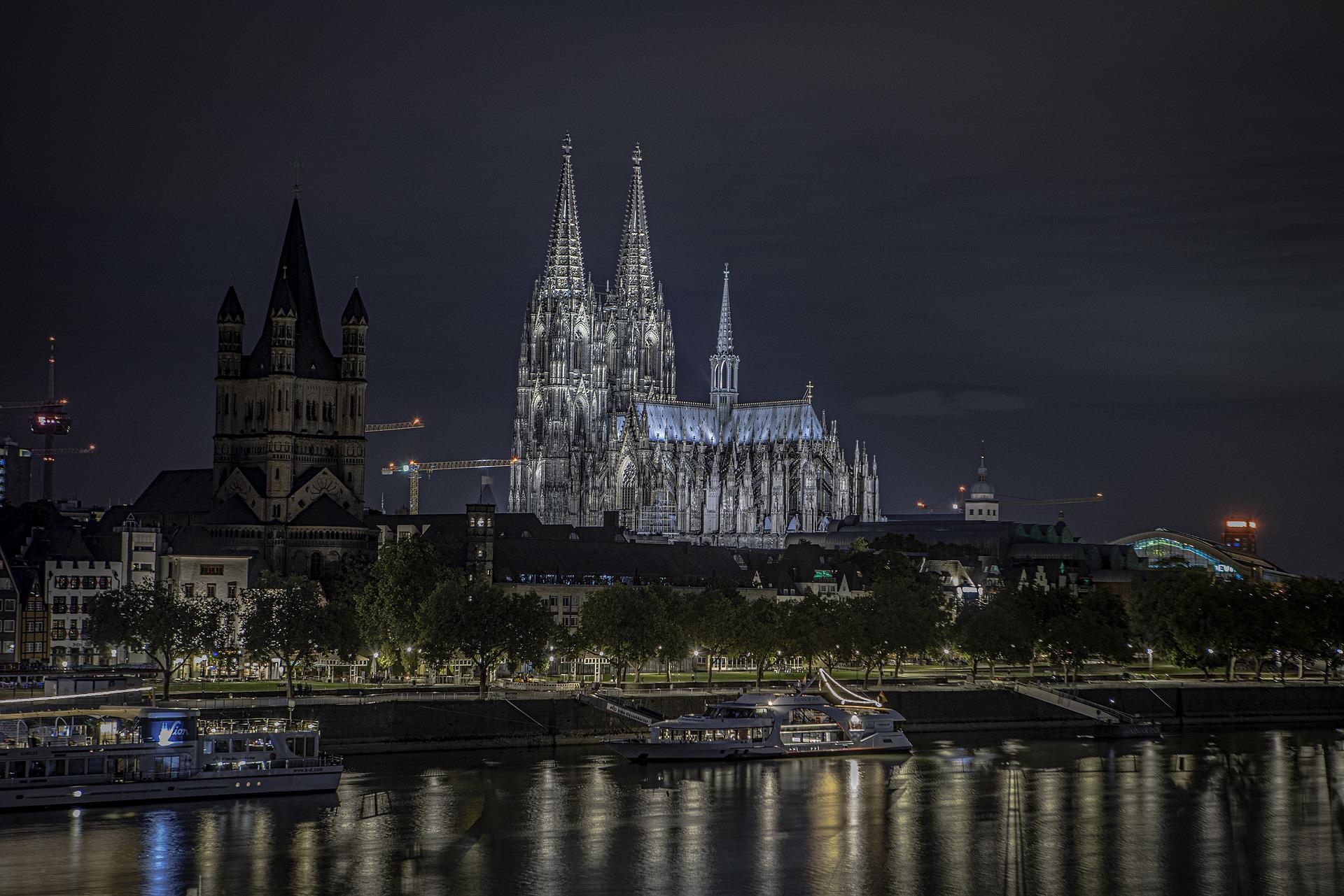 Köln Katedrali Gece Ren Nehri