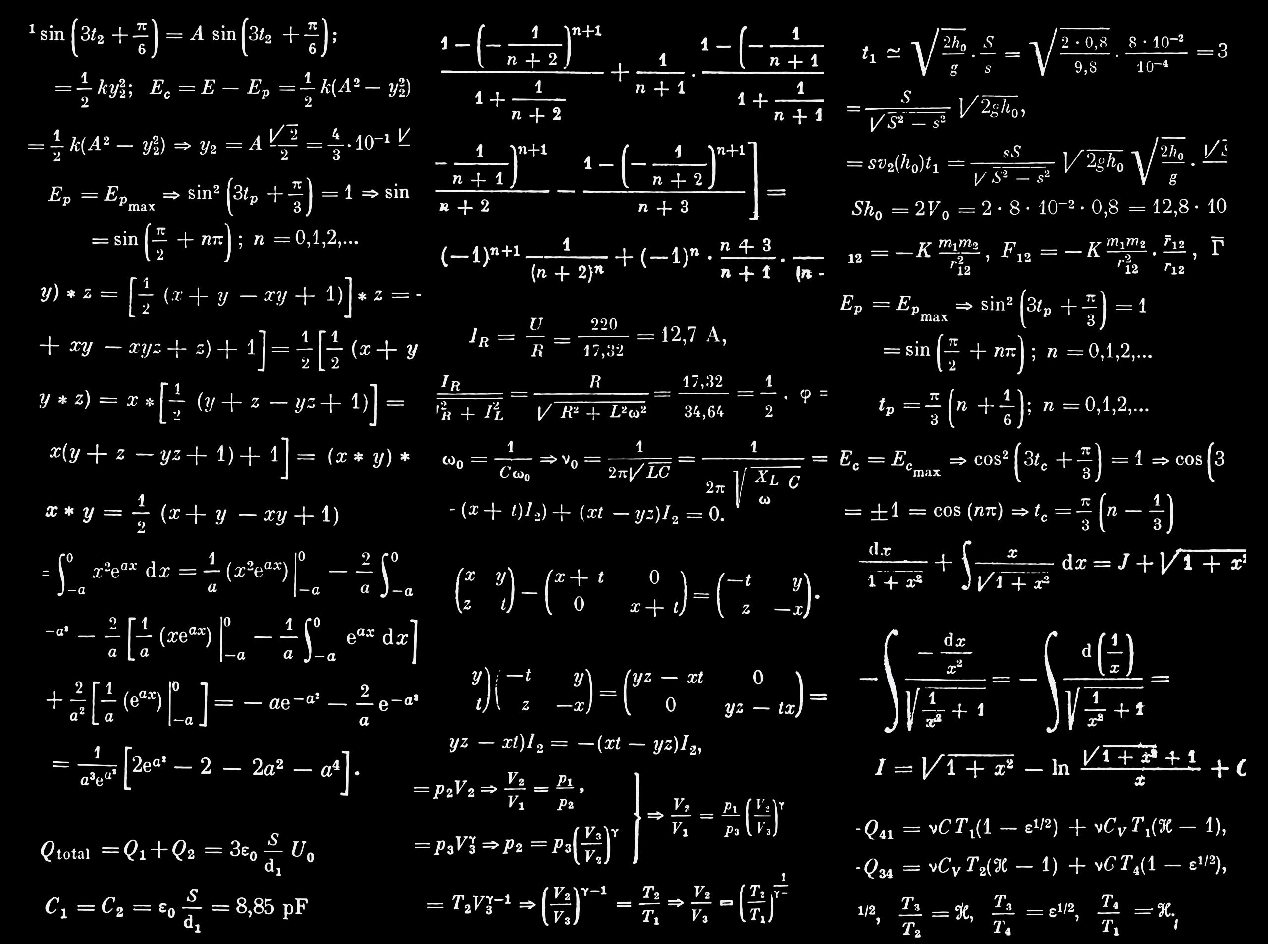 Kara tahtada matematiksel formüller sayılar