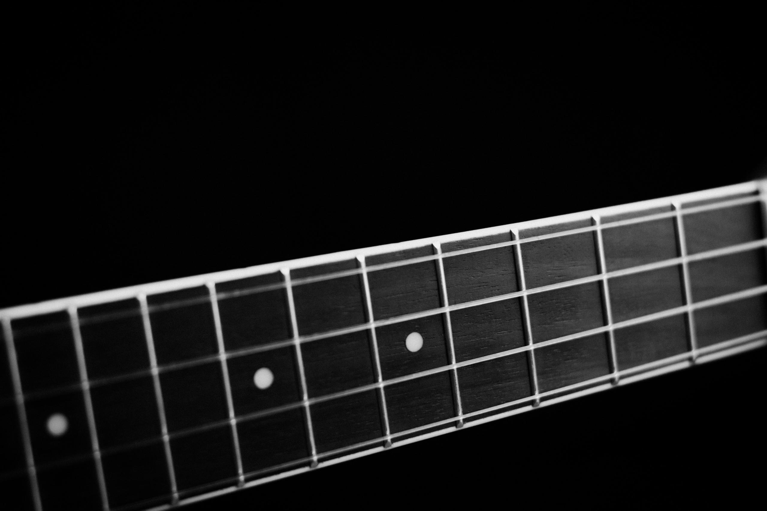 Siyah beyaz bas gitar fotoğrafı