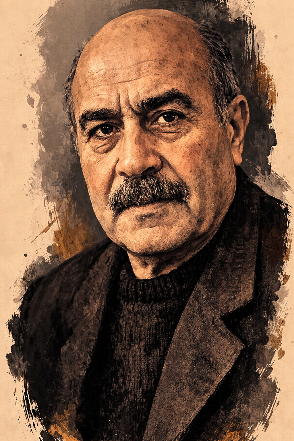 Sepya tonlarında, suluboya tarzında yapılmış bir Ahmet Arif portresi