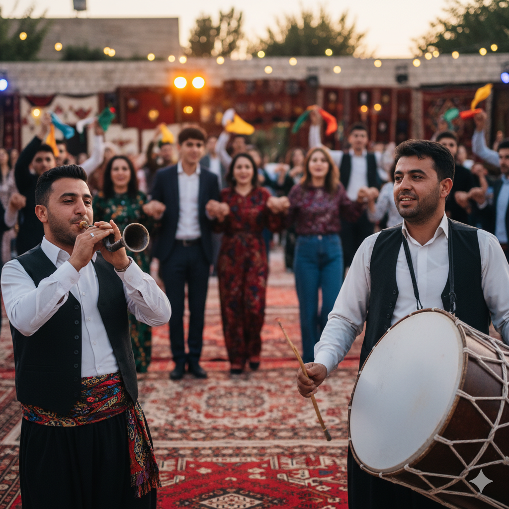 halay çeken ve davul zurna çalan insanlar
