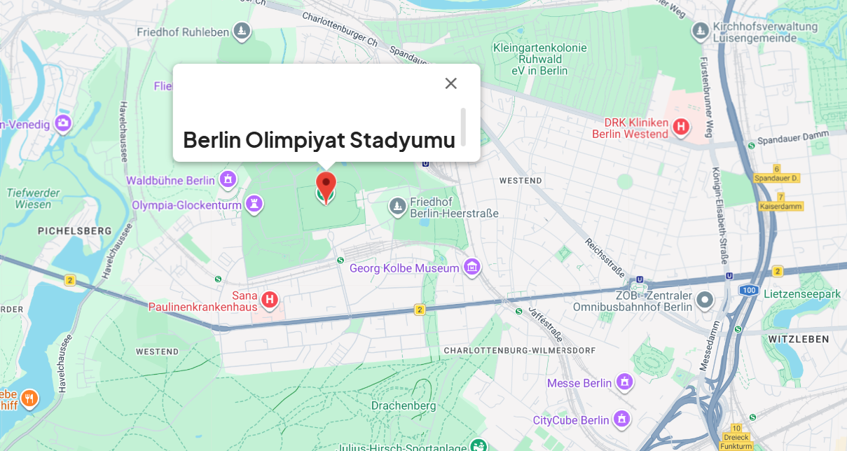 Dijital haritada Olimpiyat Staydumu'nun Berlin'deki lokasyonu.