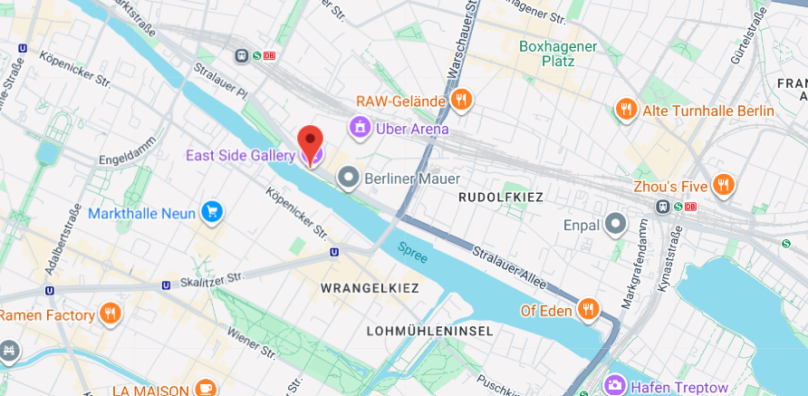 Dijital haritada East Side Gallery Berlin'deki lokasyonu.