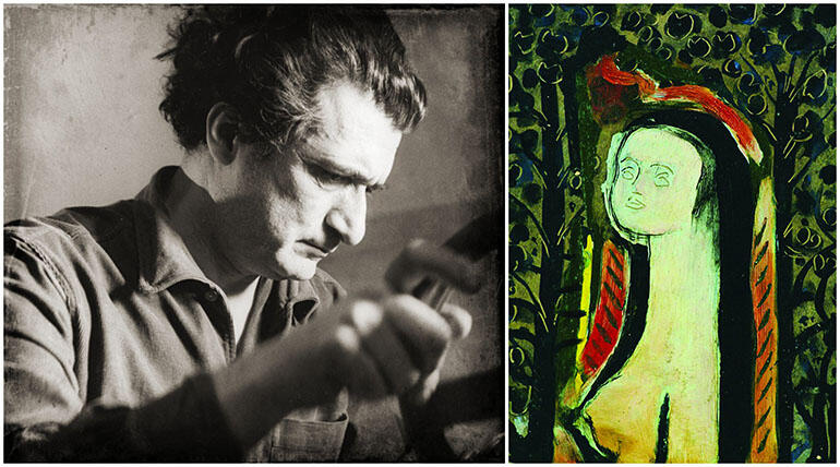 Bedri Rahmi Eyüboğlu'nun mavi tonların hakim olduğu, ressam ve ilham perisini konu alan modern ve ekspresyonist tarzda bir tablosu.