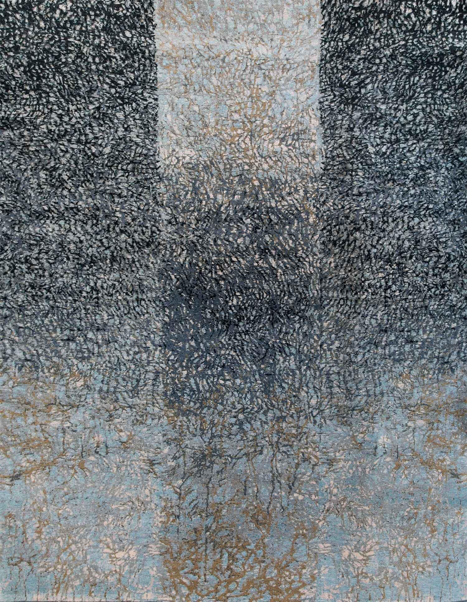 Devrim Erbil'in soyut ve çizgisel tarzını yansıtan, dikey tekstürlerin ve renk geçişlerinin hakim olduğu bir halısı.