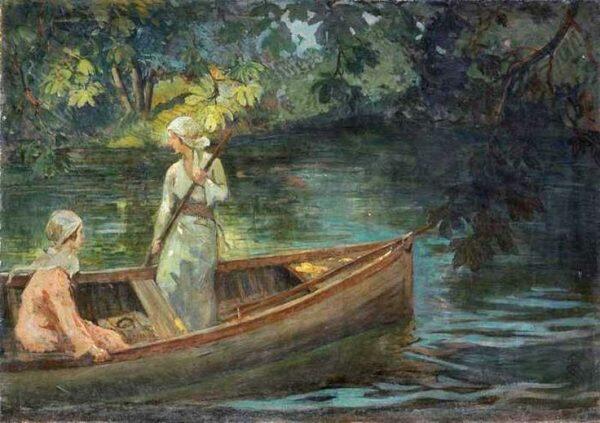 İbrahim Çallı'nın suyun üzerindeki bir sandalda iki kadını resmettiği tablosu