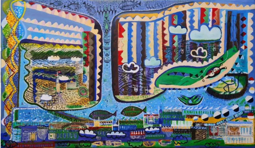 Bedri Rahmi Eyüboğlu'nun Kemerburgaz manzarasını modern fırça vuruşlarıyla anlattığı yağlı boya eseri.