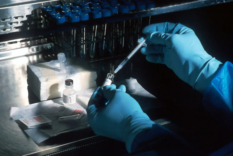 Modern bir laboratuvarda genetik araştırma yapan uzman eller; DNA testi, genetik mühendisliği ve biyoloji bilimini temsil eden klinik çalışma görseli.