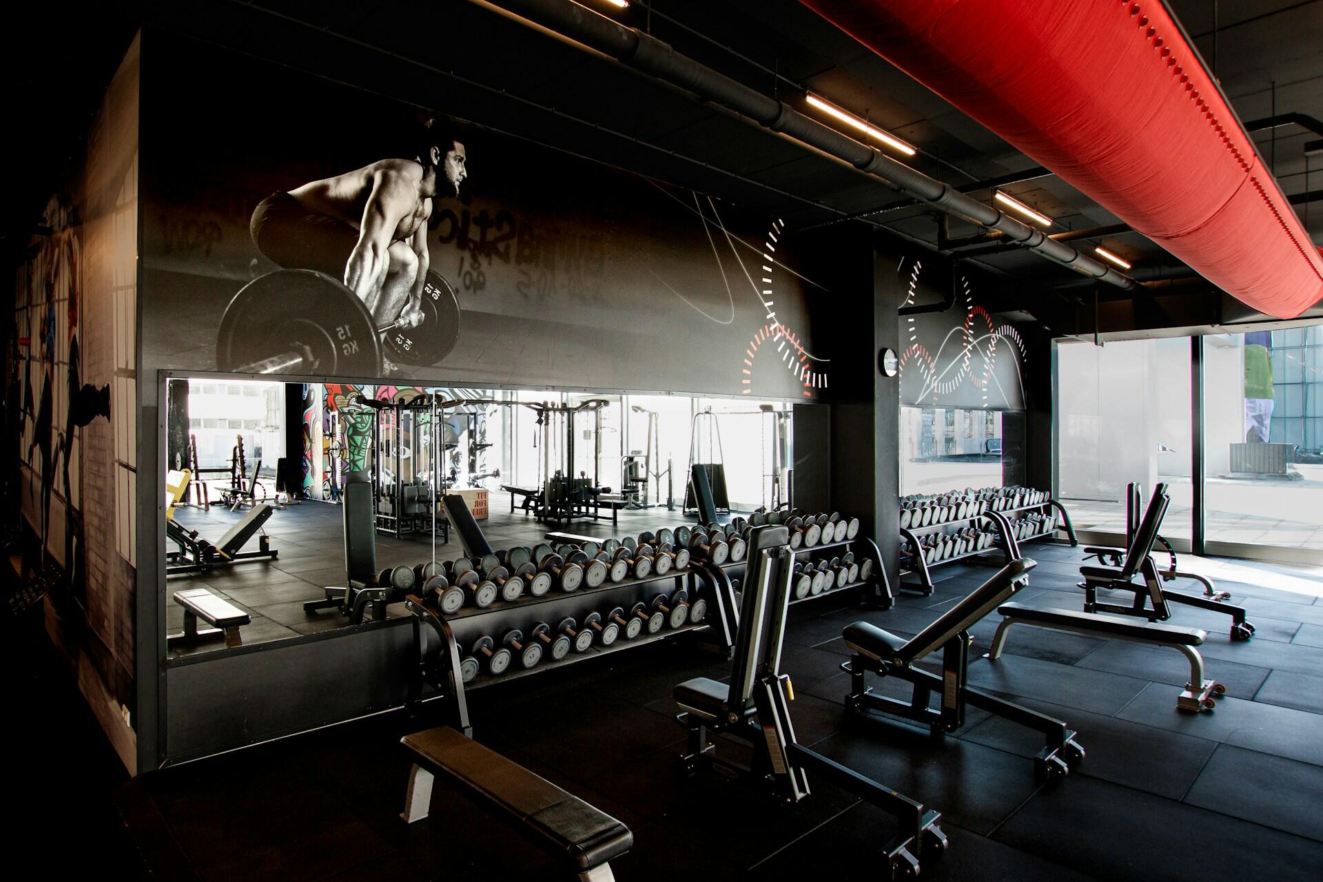 dumbell'larla dolu bir spor salonu