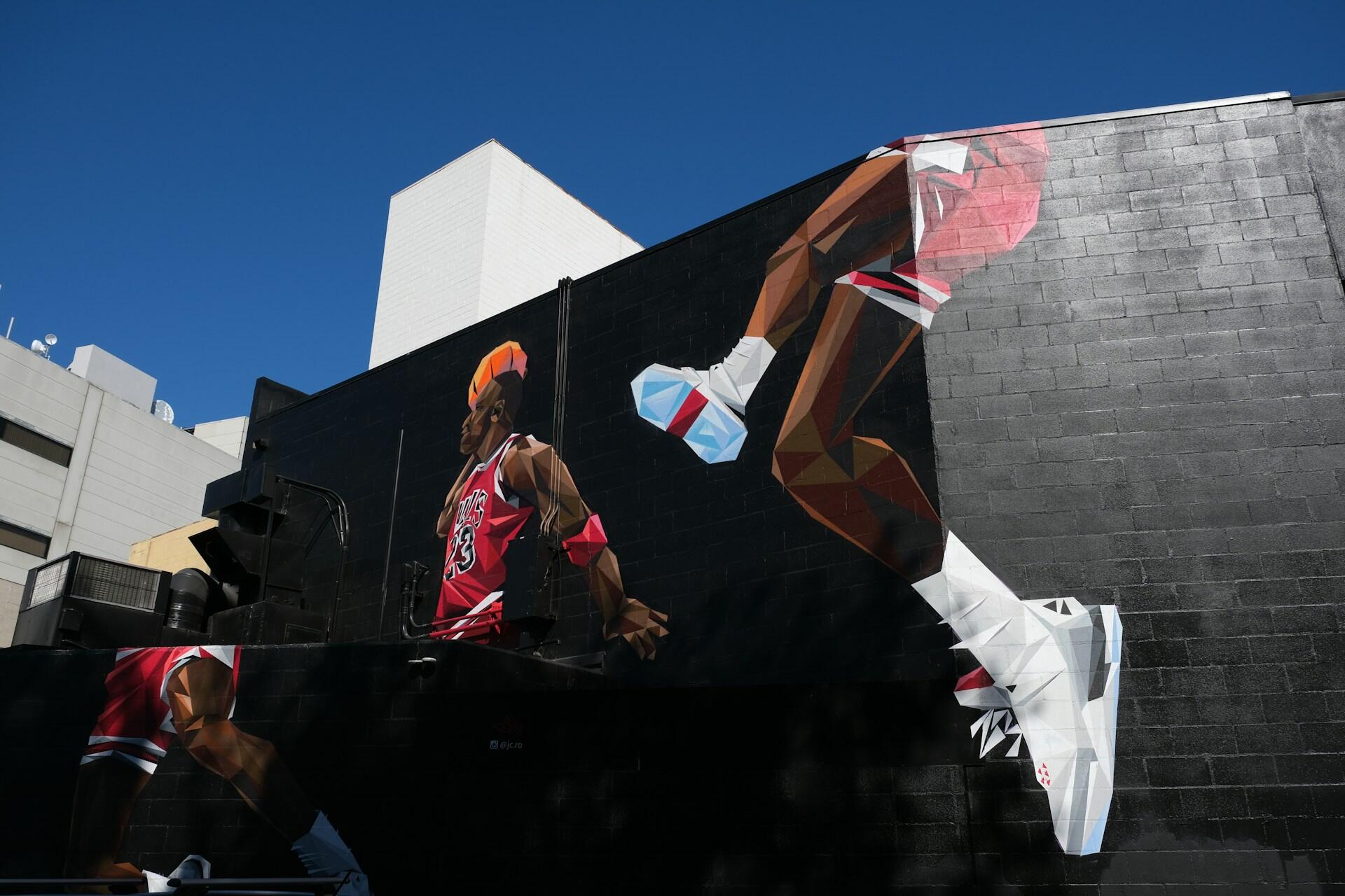 a pixel street art of a basketball player