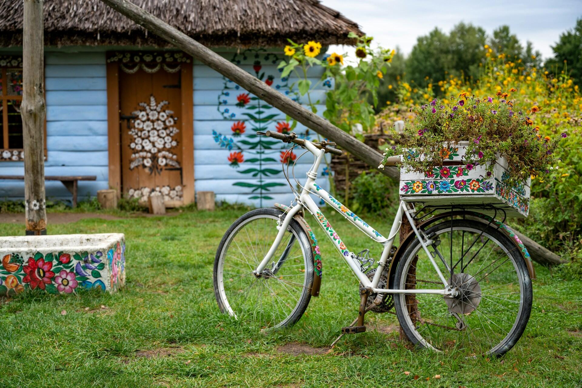 old house painted with flowers