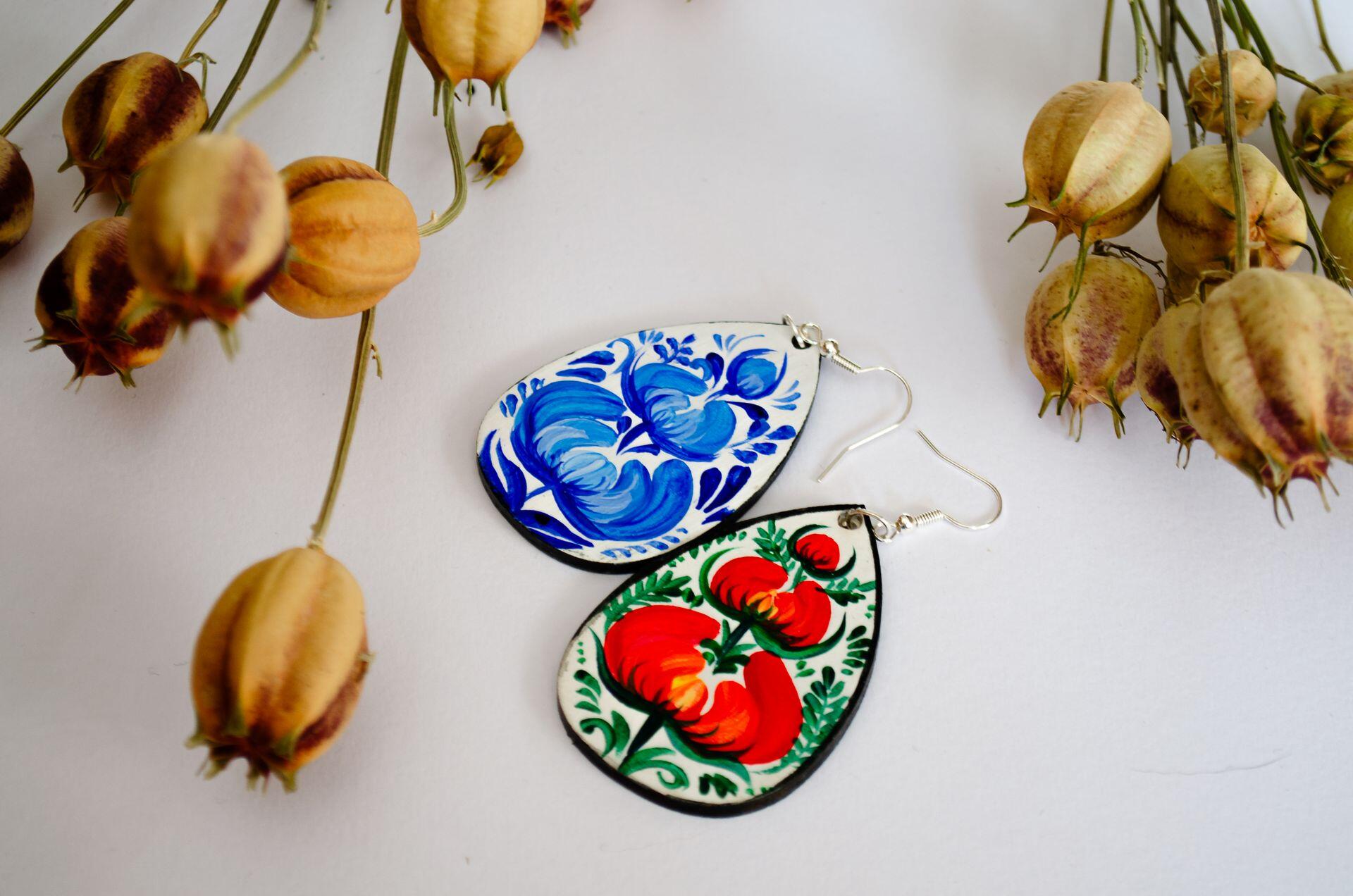 earrings with Ukrainian painting