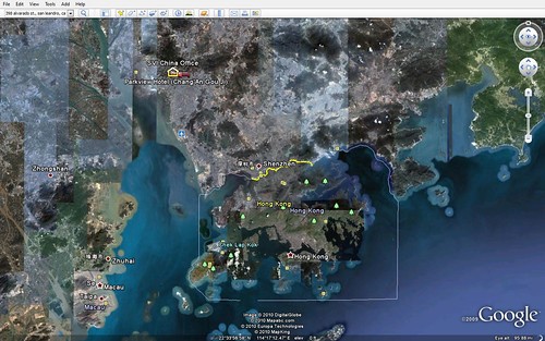 A Google Maps image of Hong Kong and Shenzhen