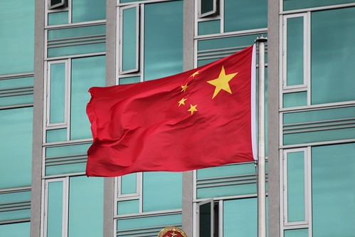 Chinese flag on a flag pole