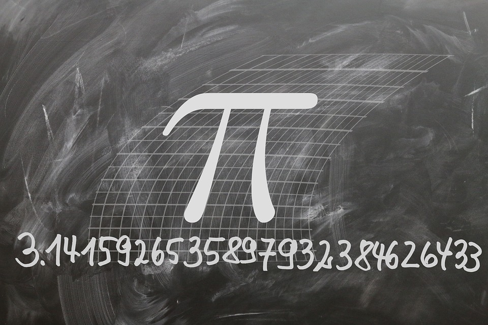 Pi, a mathematical constant, is written on the blackboard of a classroom 