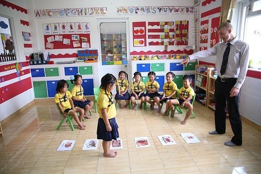 Children within a classroom, learning English as a second language with the help of a qualified ESL tutor