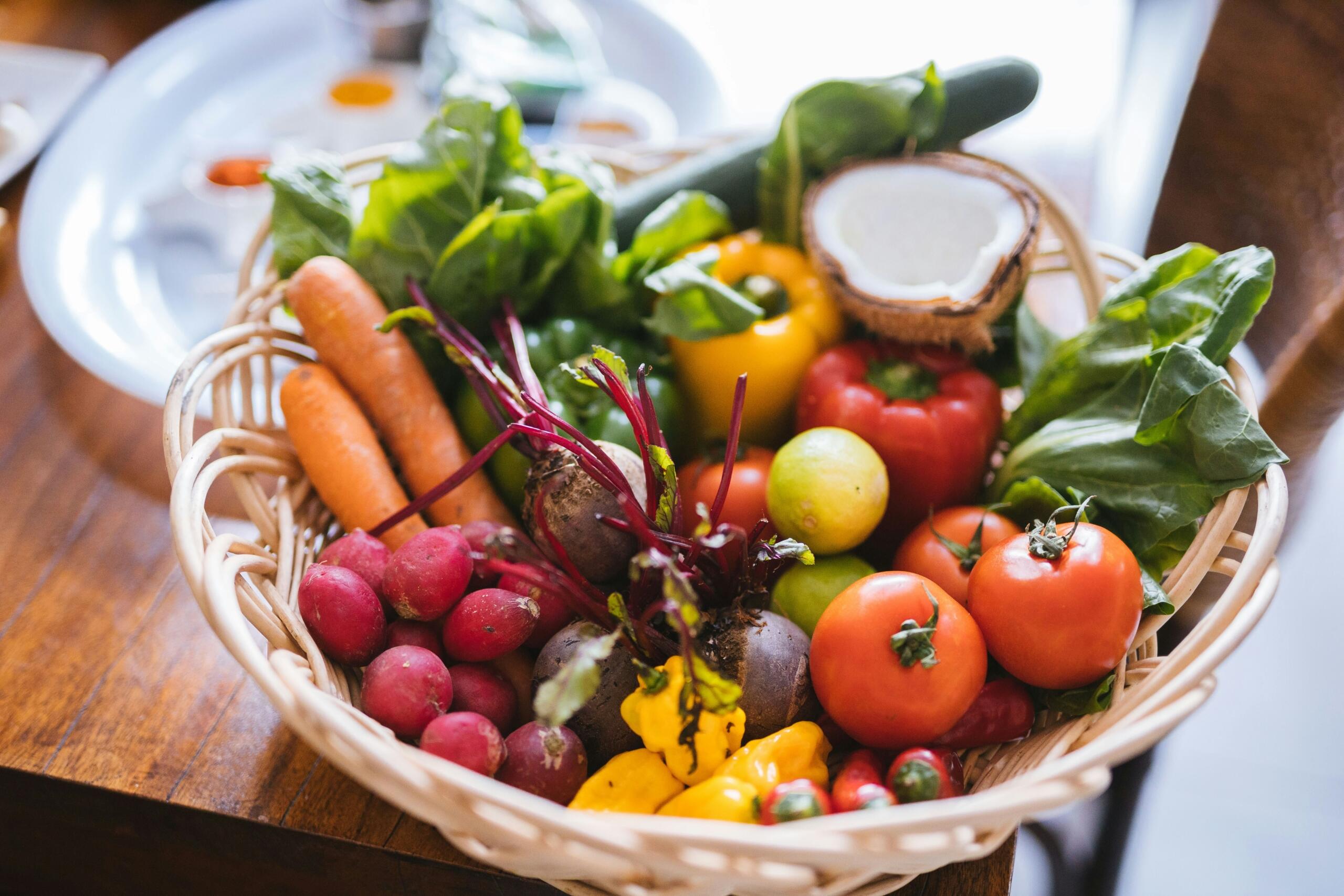 A basket of fresh vegetables.