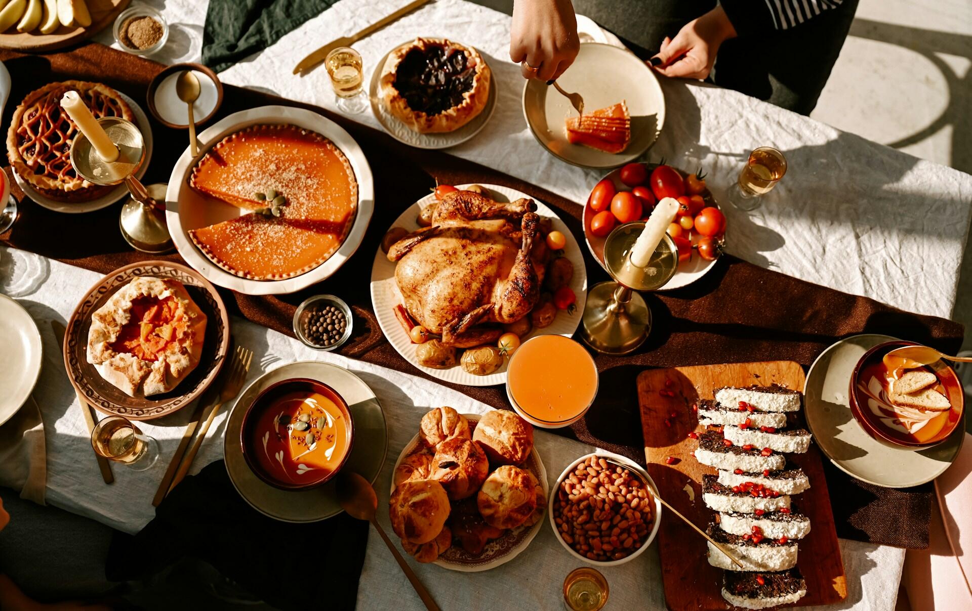 A spread of food for Thanksgiving.