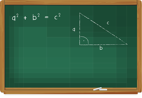 A pictorial representation of the Pythagoras Theorem on a blackboard
