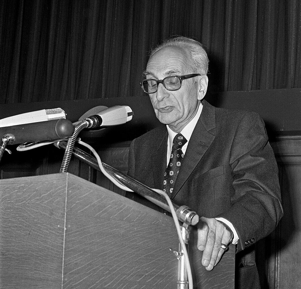 Claude Levi Strauss giving a speech.