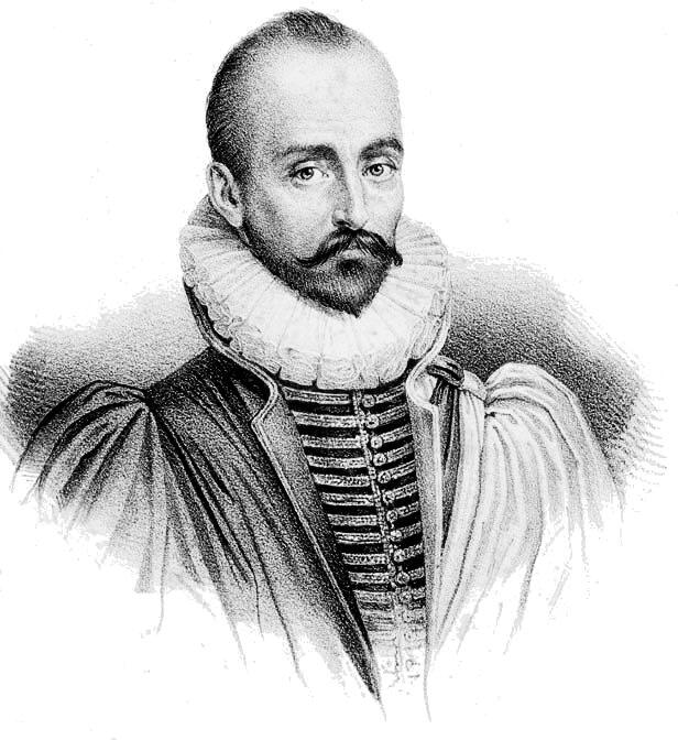 Michel de Montaigne black and white portrait.
