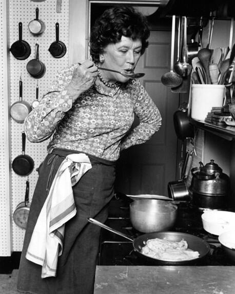 Julia Child in the kitchen.