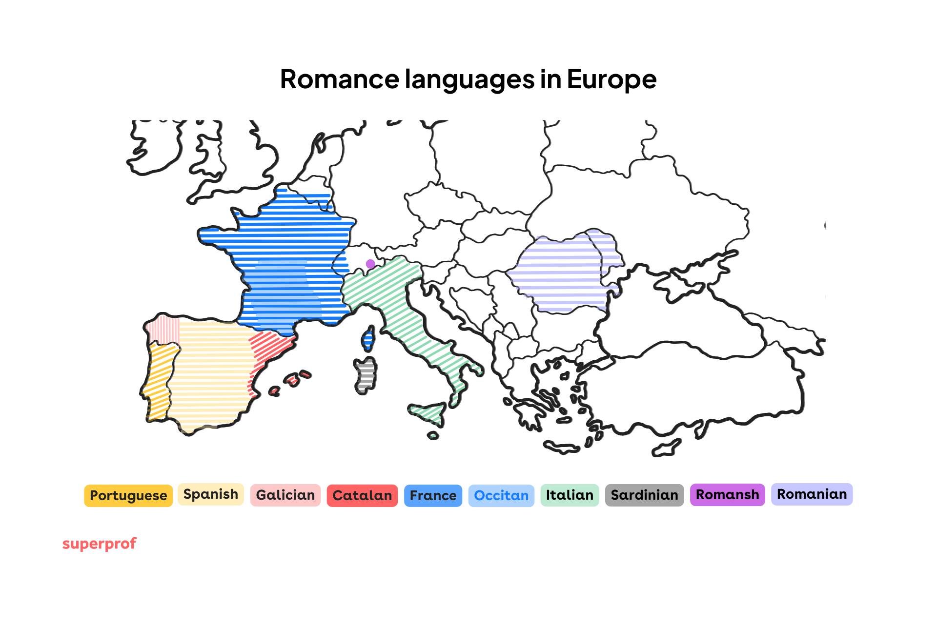 A map of Europe and their romance languages.