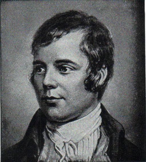 A black and white portrait of Robert Burns.