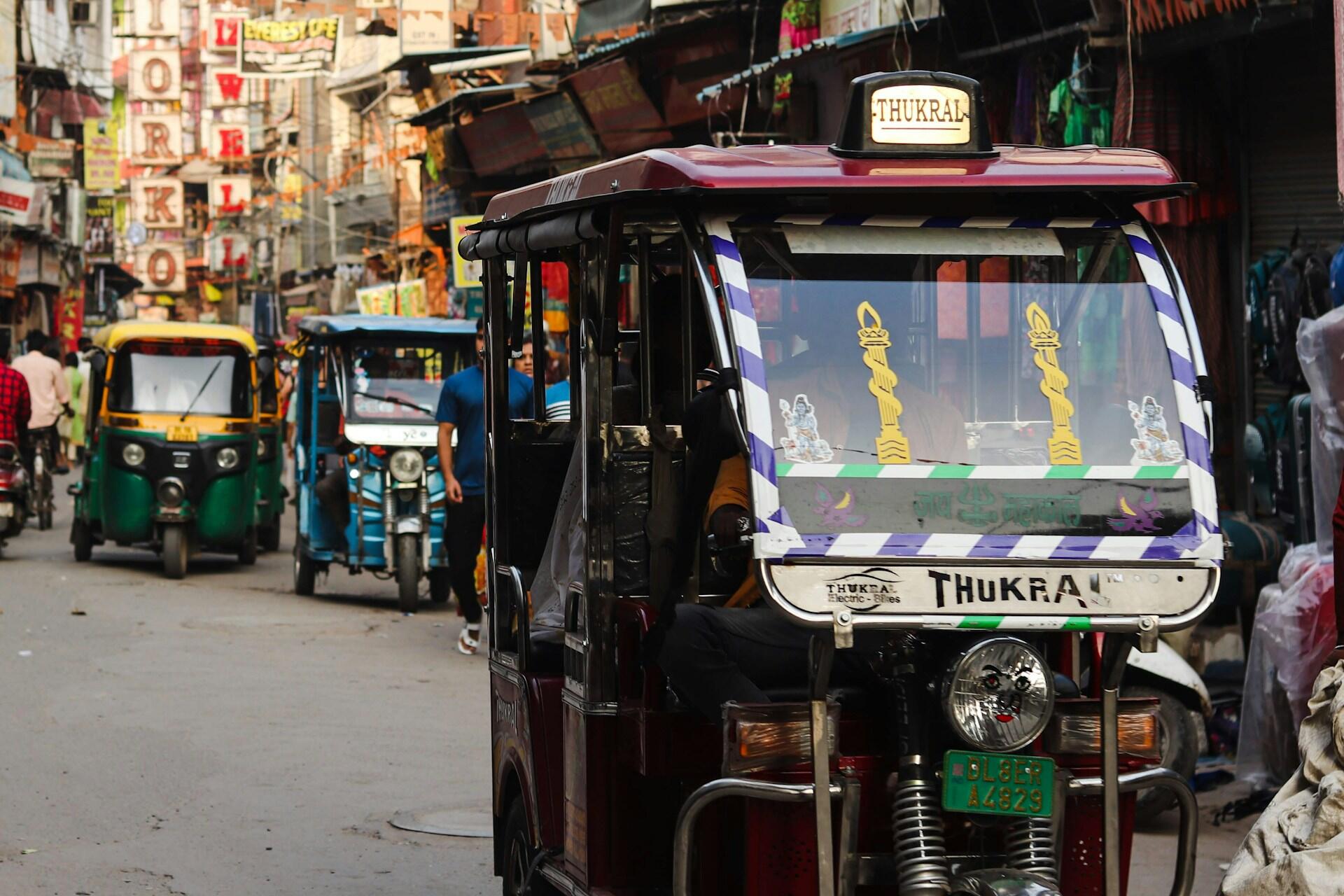 A tuk tuk on the streets of Delhi.
