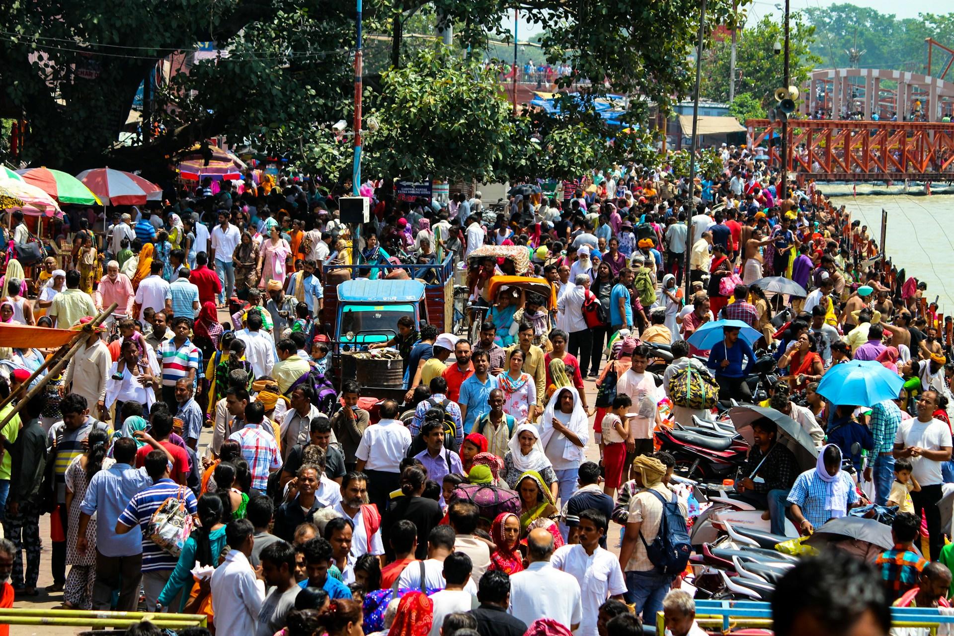 A large crowd of people in India.