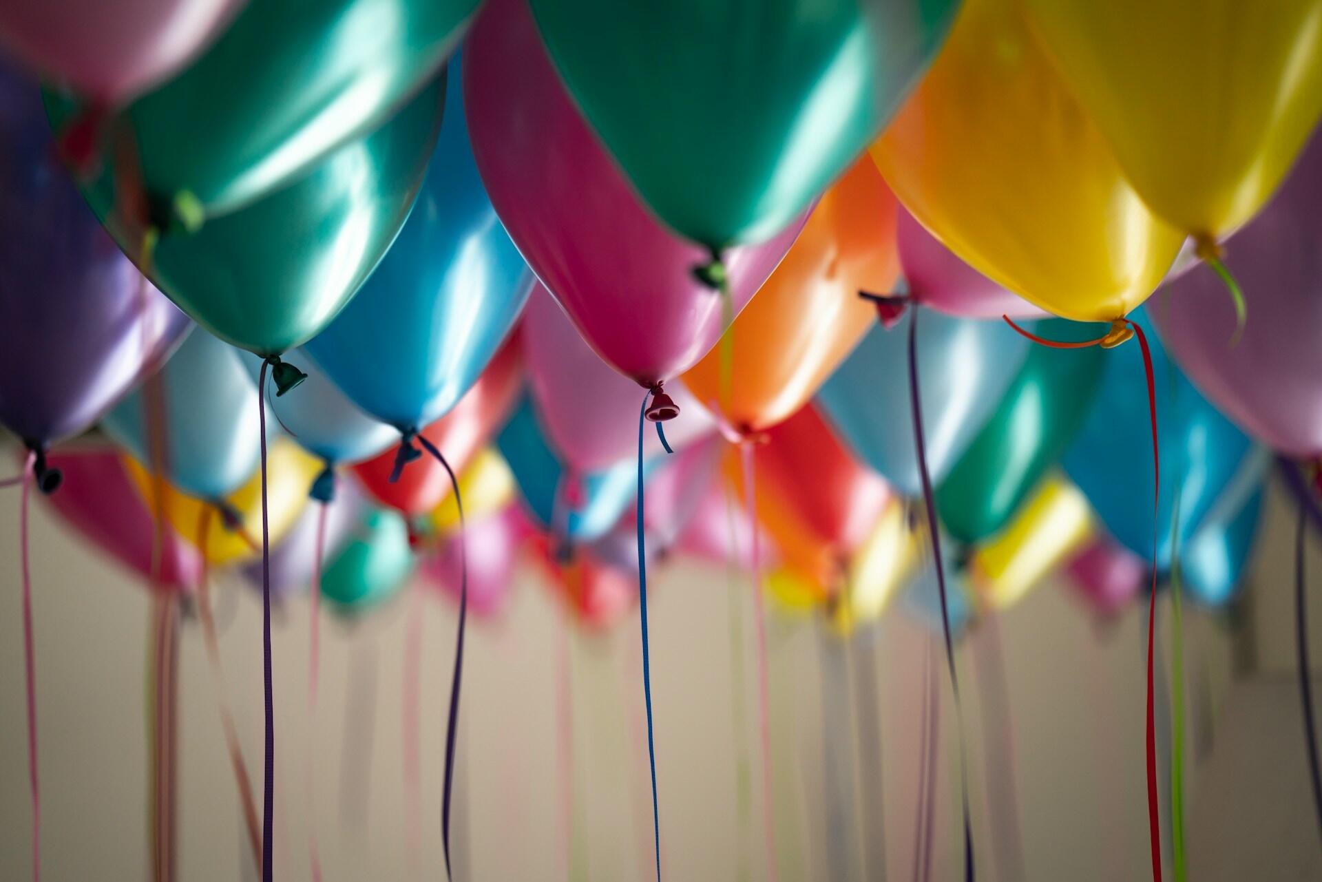 Colorful balloons on the ceiling