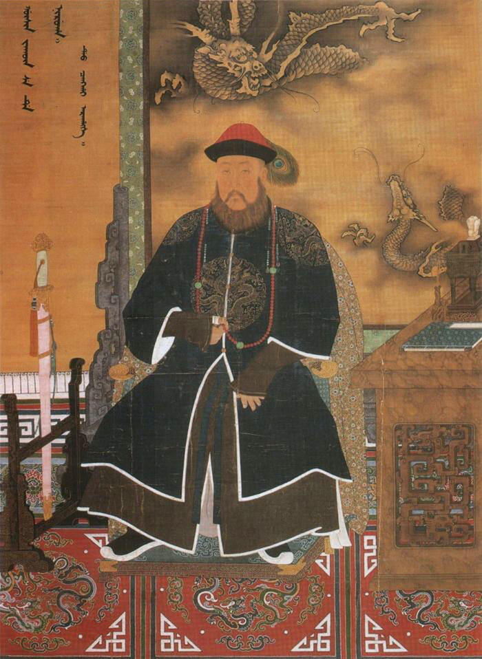A painting of Dorgon of the Qing dynasty from the 17th century.