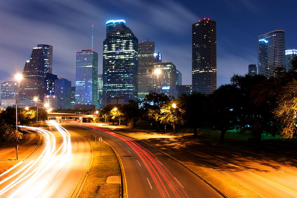 Road into Houston at night