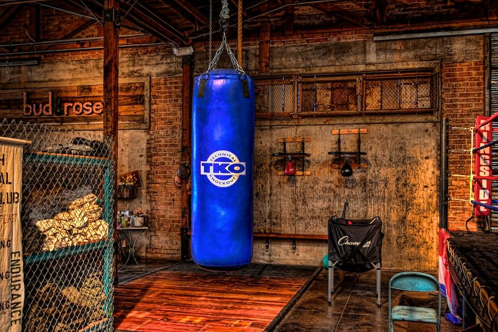 Blue boxing punch bag