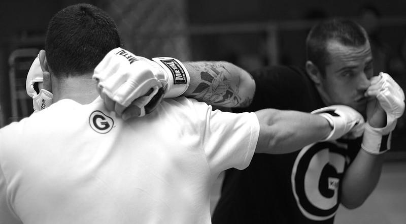 Two men martial fighting