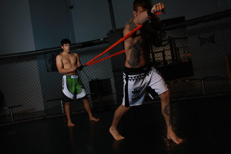 Boxers training in a ring