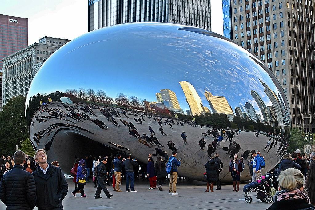 An art installation is observed by local residents.