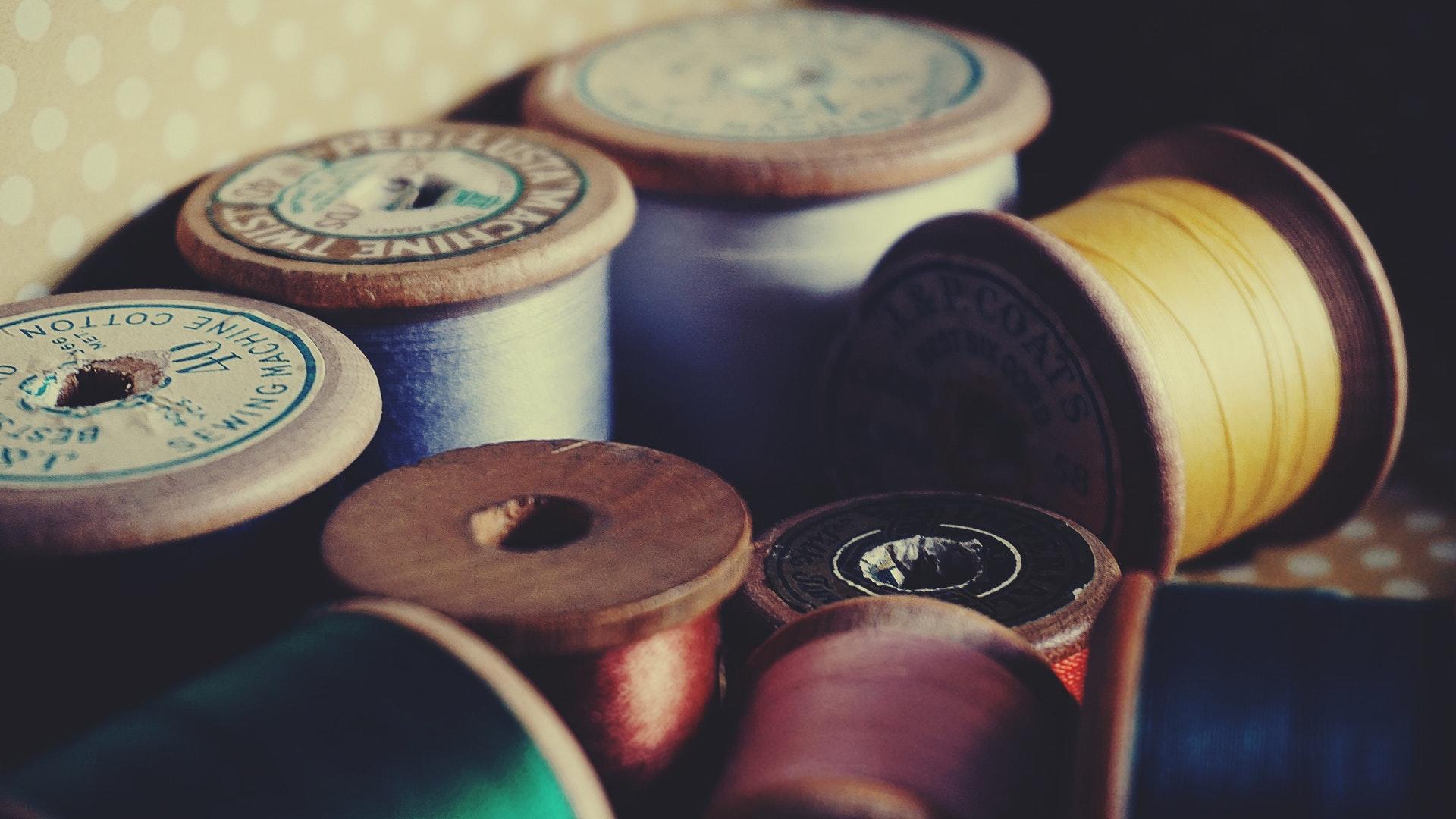 Different colored sewing theads.