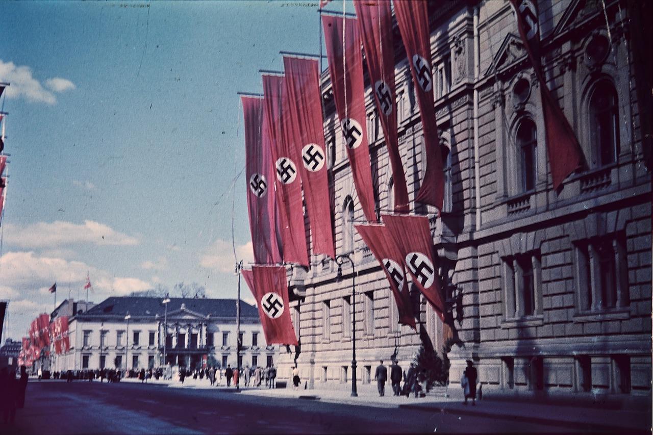 Nazi German in Berliin with svastics flags