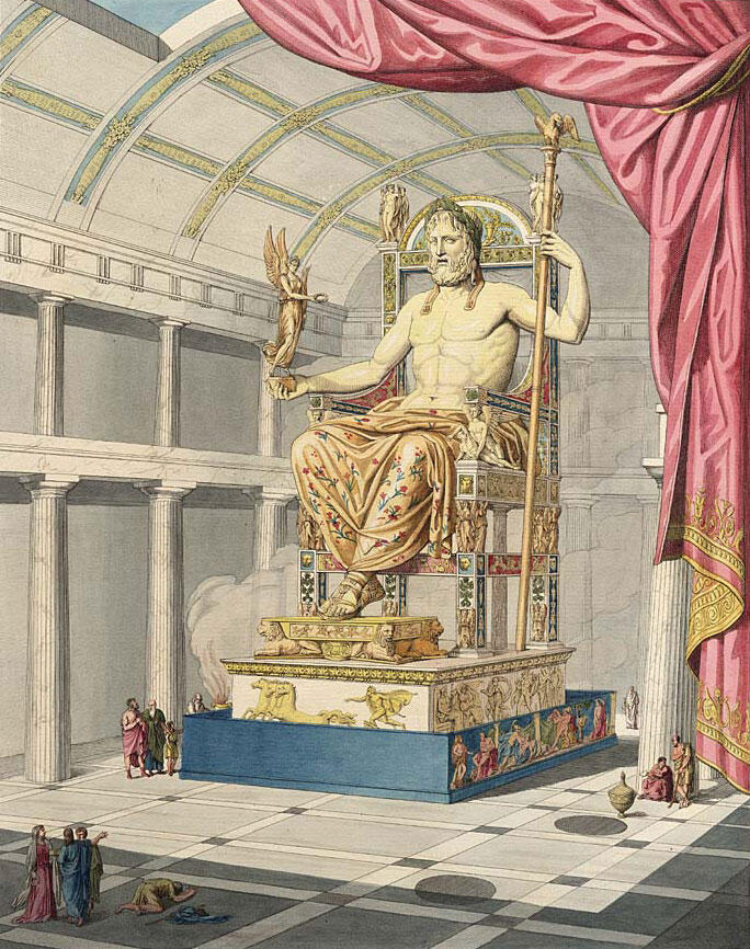 A pencil drawing of the Statue of Zeus.