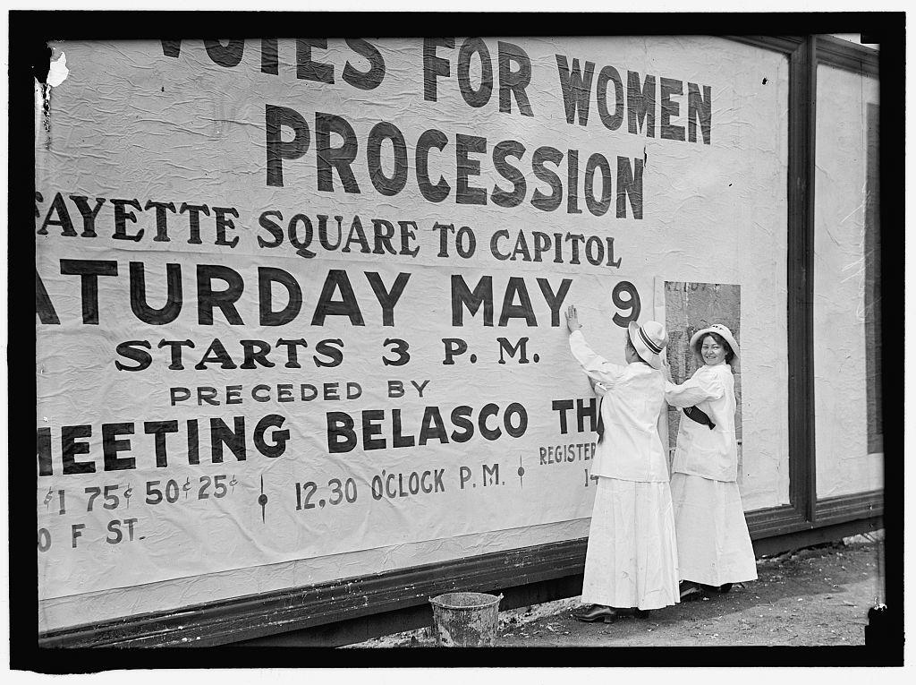 Woman suffrage at the White House with Banners.