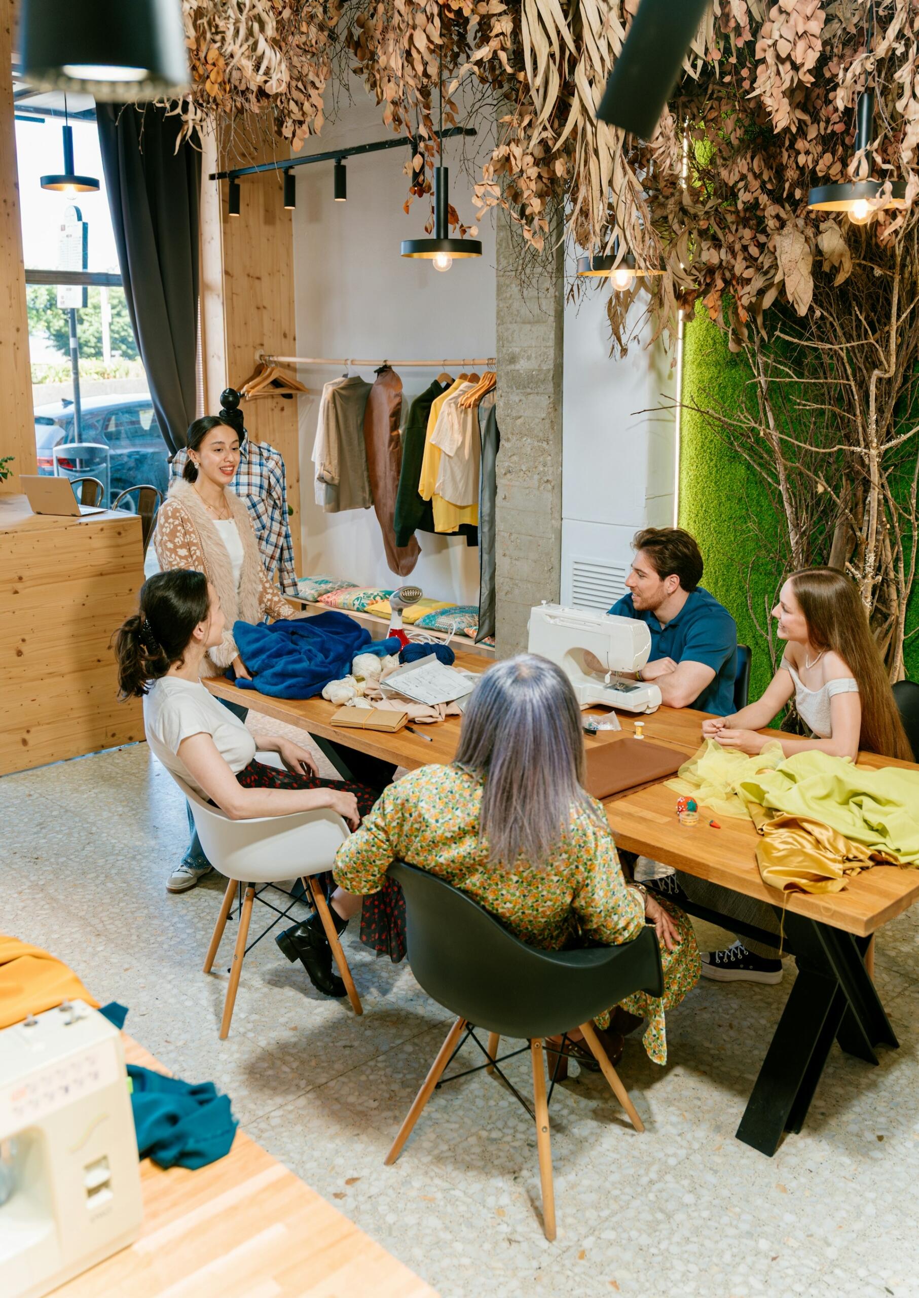 group of people in a sewing class together