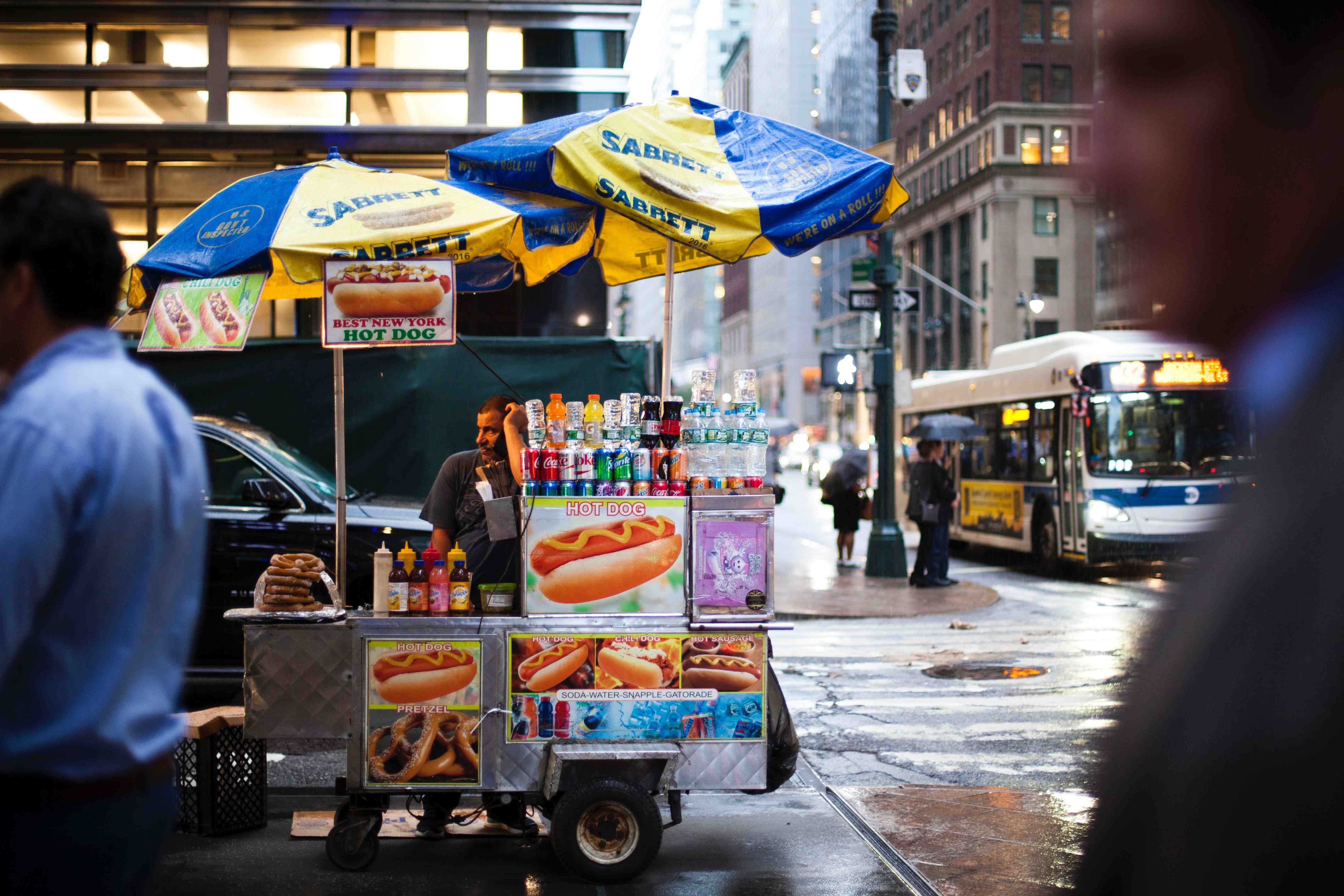 A typical hotdog stand in New York