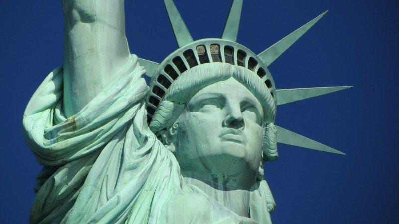 A close up of the Statue of Liberty.