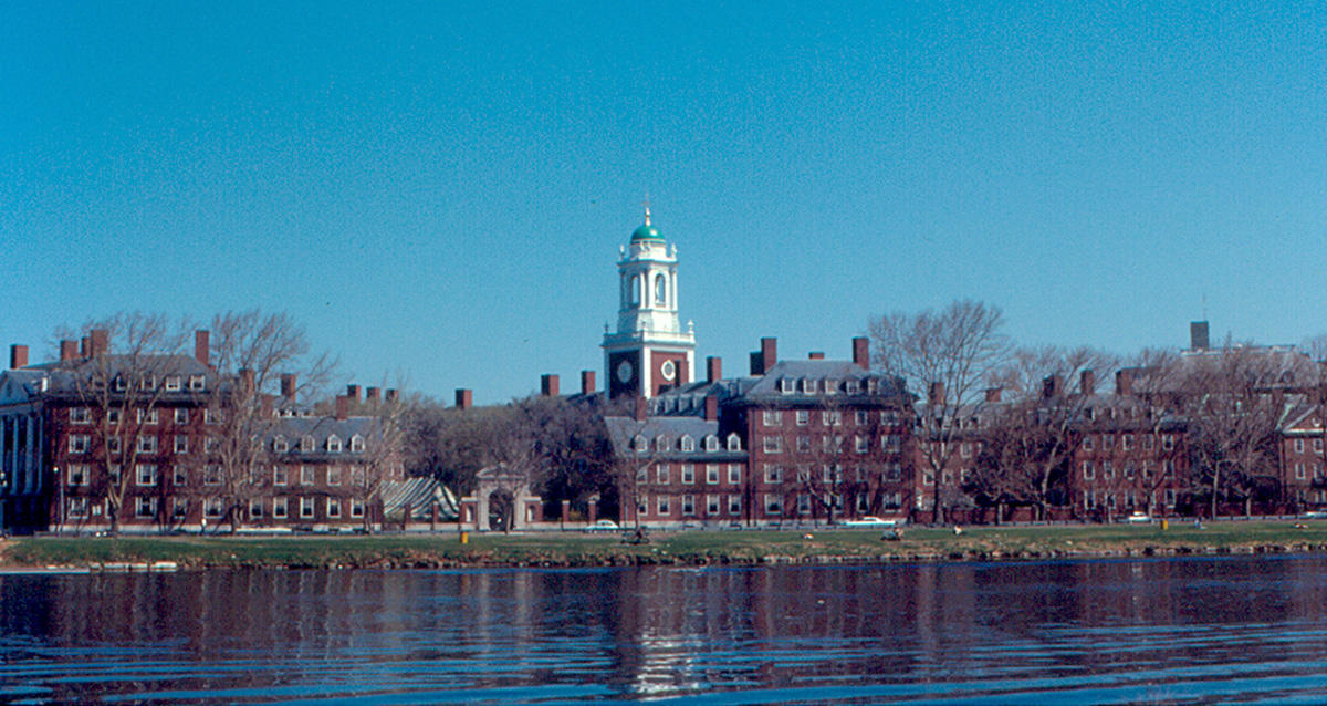 view of harvard university during the fall
